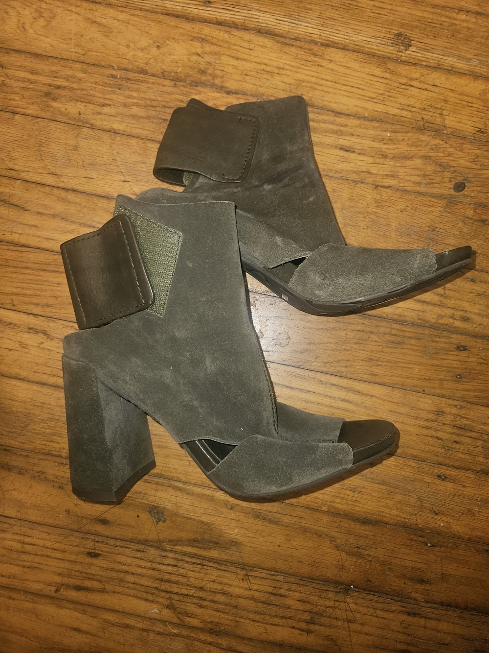 Pedro Garcia Olive Suede Peep-Toe Block Heel